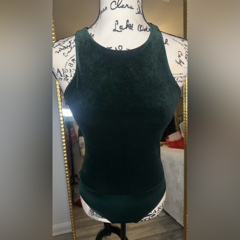 Express Dark Green Velvet Bodysuit